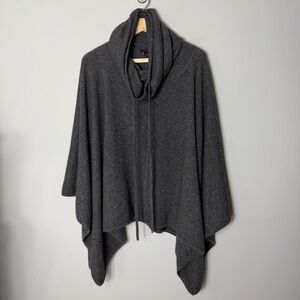 Sofia Cashmere 100% Cashmere Poncho Funnel Neck Knit Sweater Gray *U